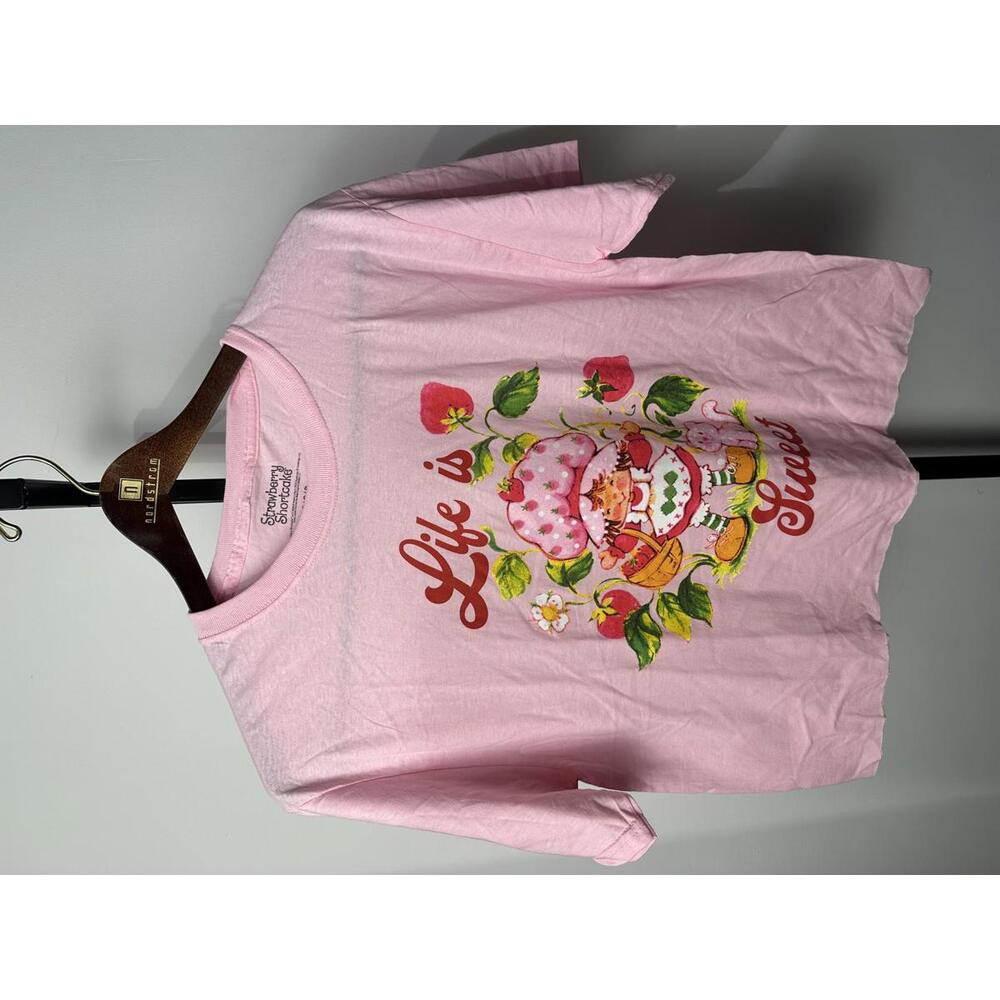 Womens Pink Strawberry Shortcake "Life is Sweet" Graphic T-Shirt (Small)